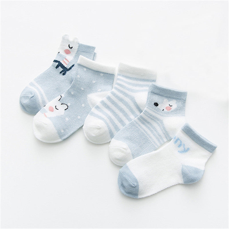 5 Pairs Cute Summer Breathable Mesh Cotton Infant Baby Socks For Newborn Boys And Girls
