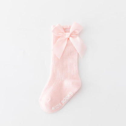 New Kids Stretchable Socks Toddlers Girls Big Bow Knee High Long Soft Cotton Lace Baby Comfortable Colorful  Socks