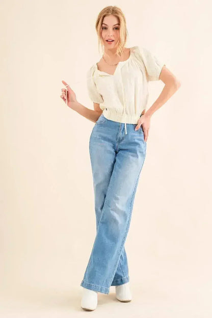 Back Tie Cropped Blouse - Adjustable Women&