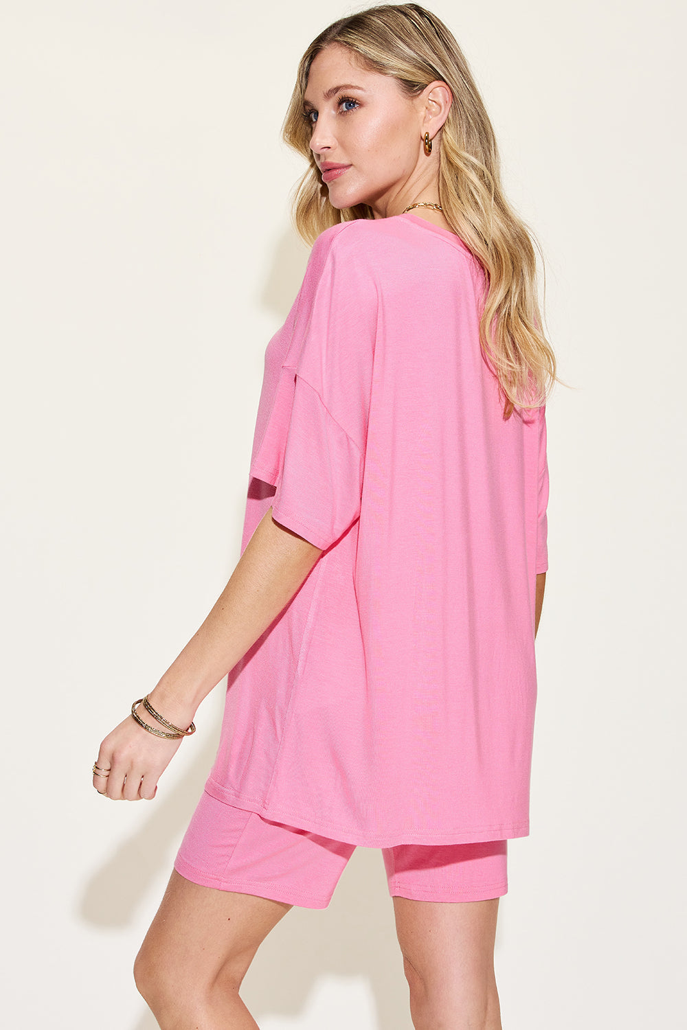 Relaxed Fit Rayon V-Neck Tee &amp; Shorts Set