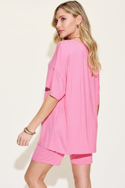 Relaxed Fit Rayon V-Neck Tee &amp; Shorts Set