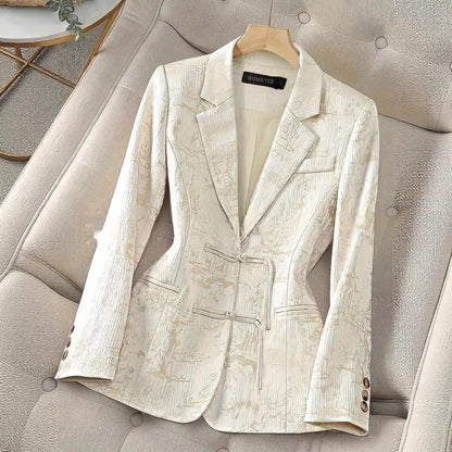 Chinese-style Solid-color Elegant Jacquard Two-button Blazer