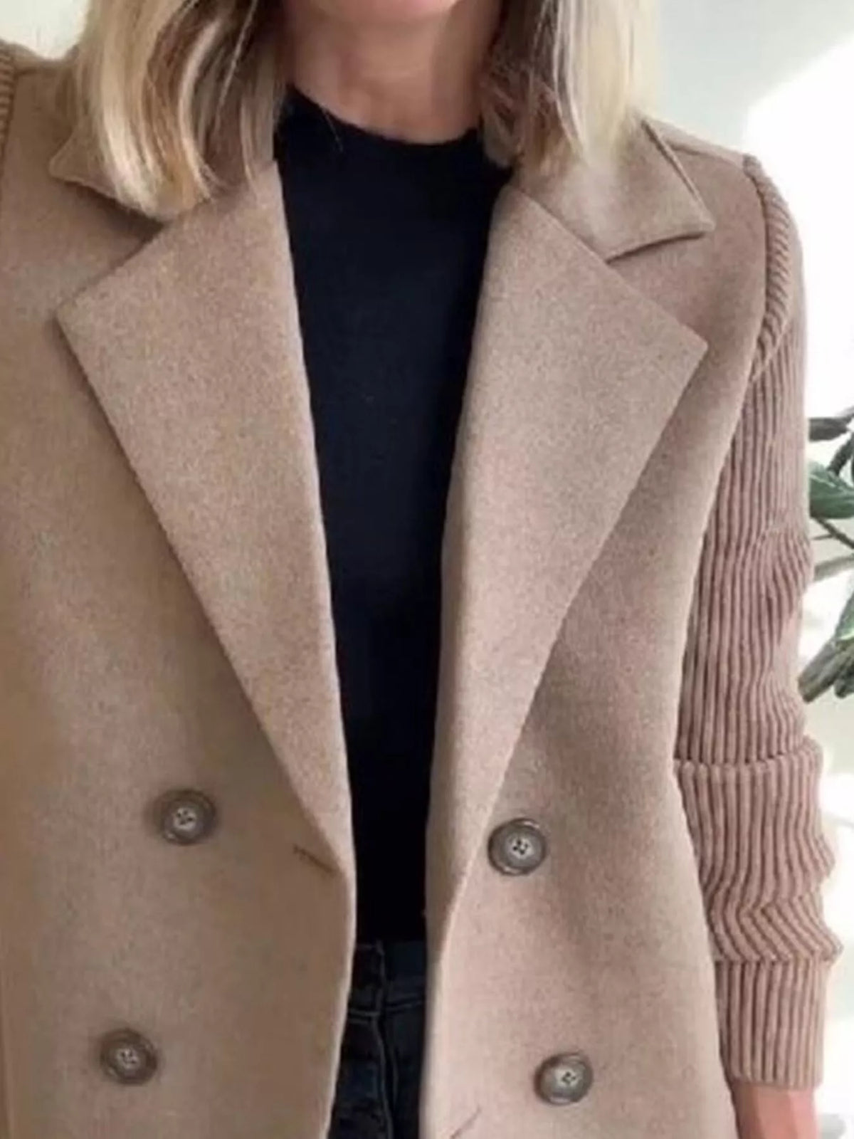 Full Size Knit Sleeve Double-Breasted Outerwear Plus Size