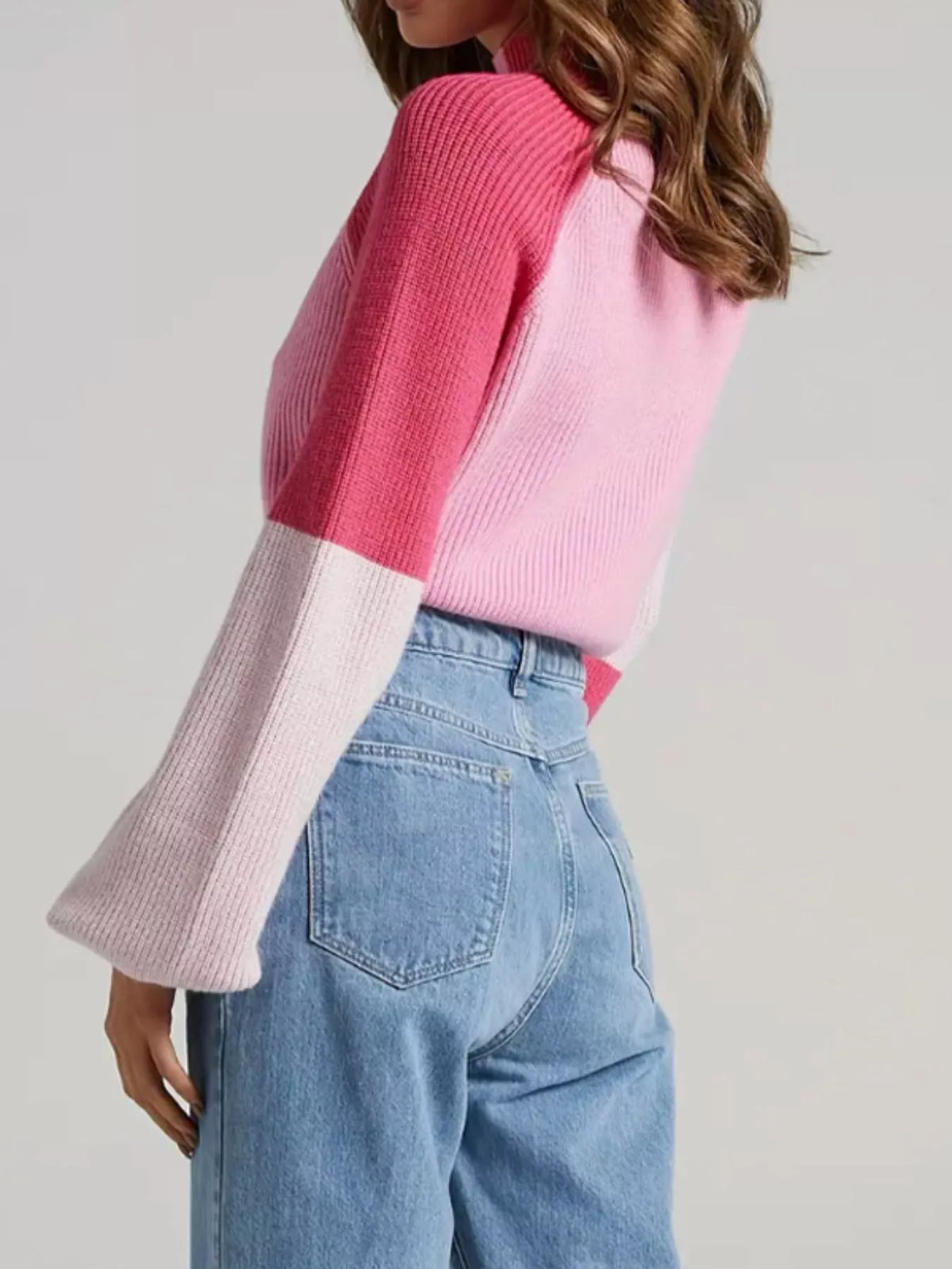 Color Block Mock Neck Sweater