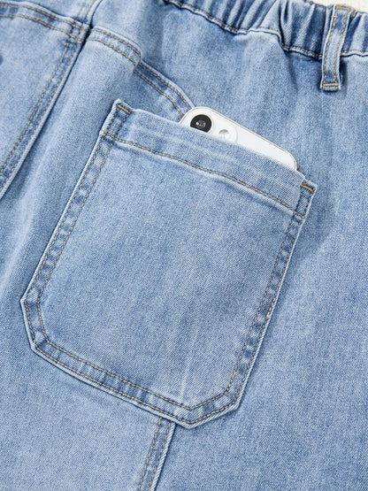 Wide Leg Drawstring Raw Hem Jeans