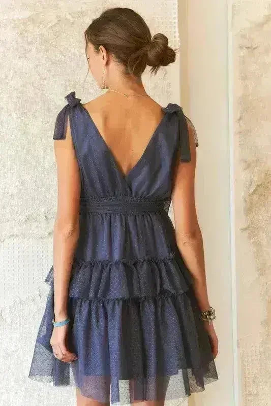Polka Dot Mesh Dress – Playful Tie Shoulder &amp; Smocked Detail