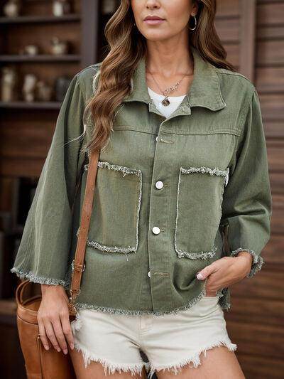 Raw Hem Button Up Denim Jacket for Stylish Every Day Wear
