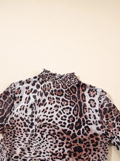 Leopard Print Long Sleeve Mock Neck Bodysuit
