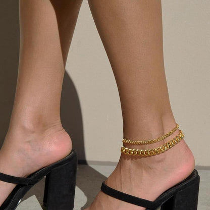 Cuban Chain Anklet  Stainless Steel Stackable Double-layer Foot Jewelry