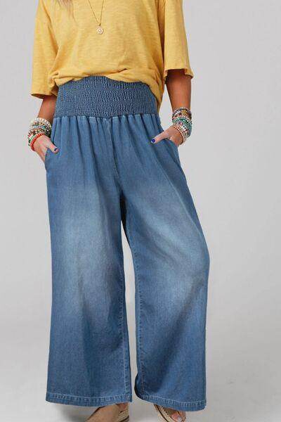 Smocked Wide Leg Jeans for Effortless Style and Comfort