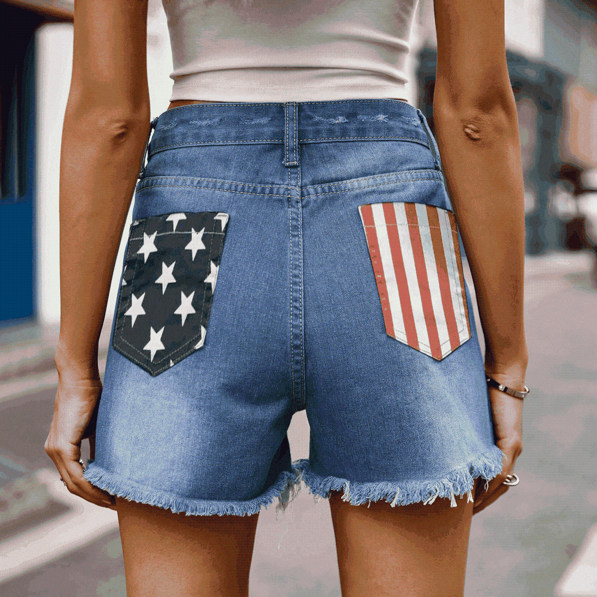 US Flag Distressed Denim Shorts for Chic Casual Style