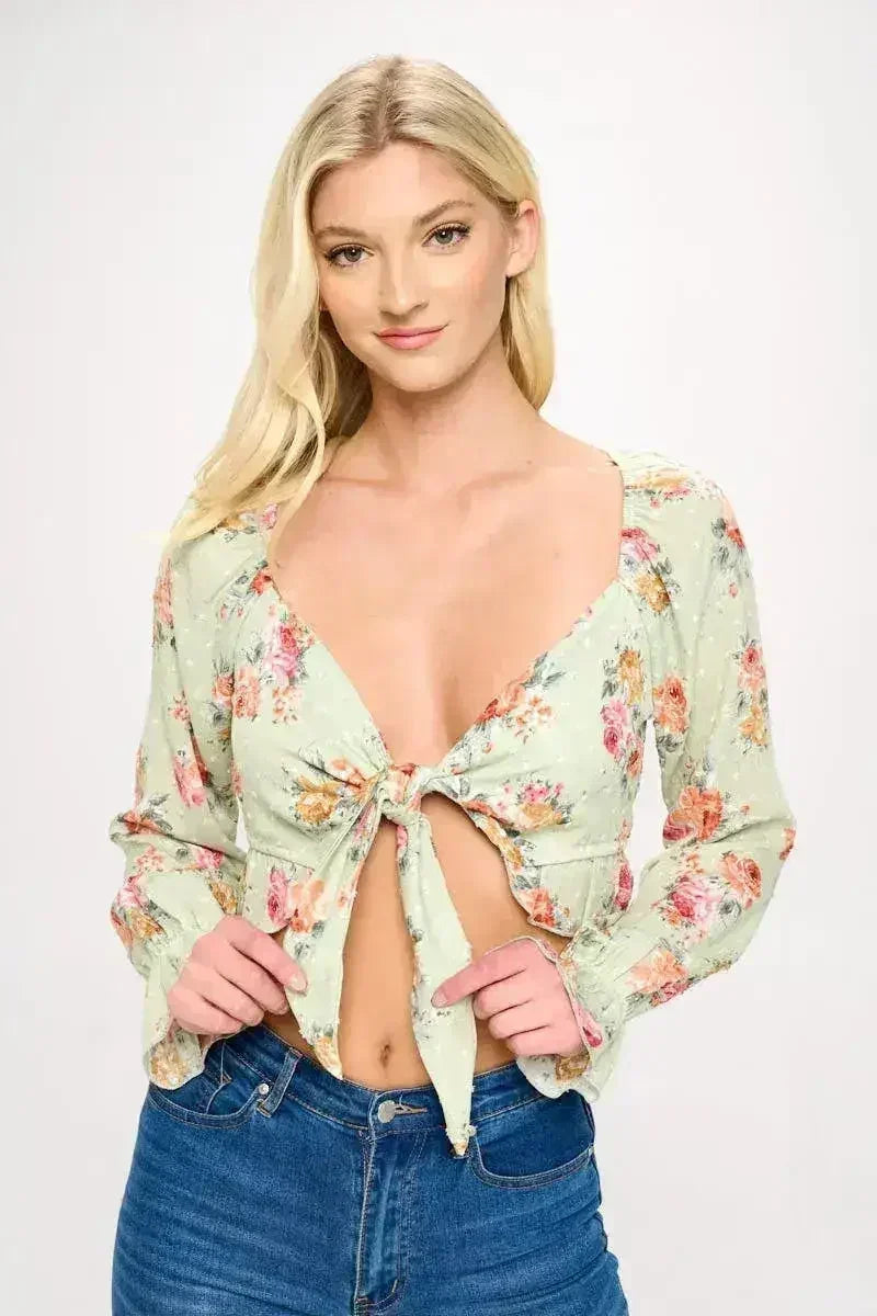 Boho Tie-Front Crop Top with Ruffle Details – Stylish &amp; Trendy | Femstylo