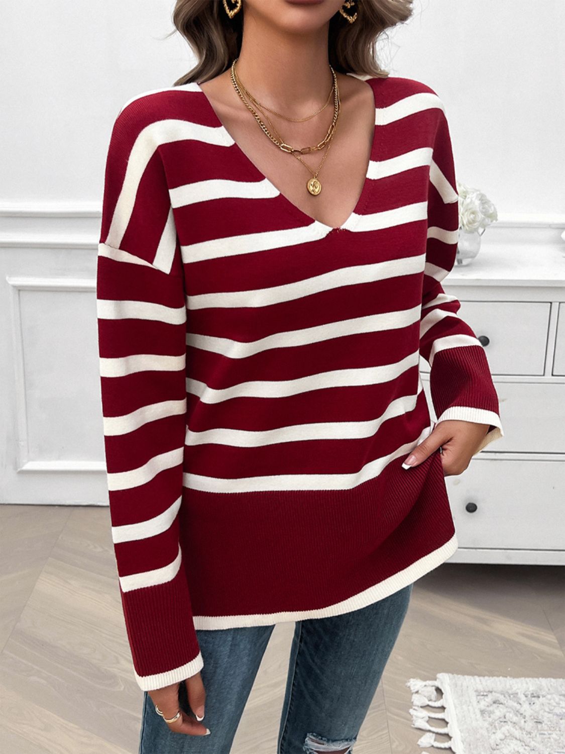 Striped V-Neck Sweater
