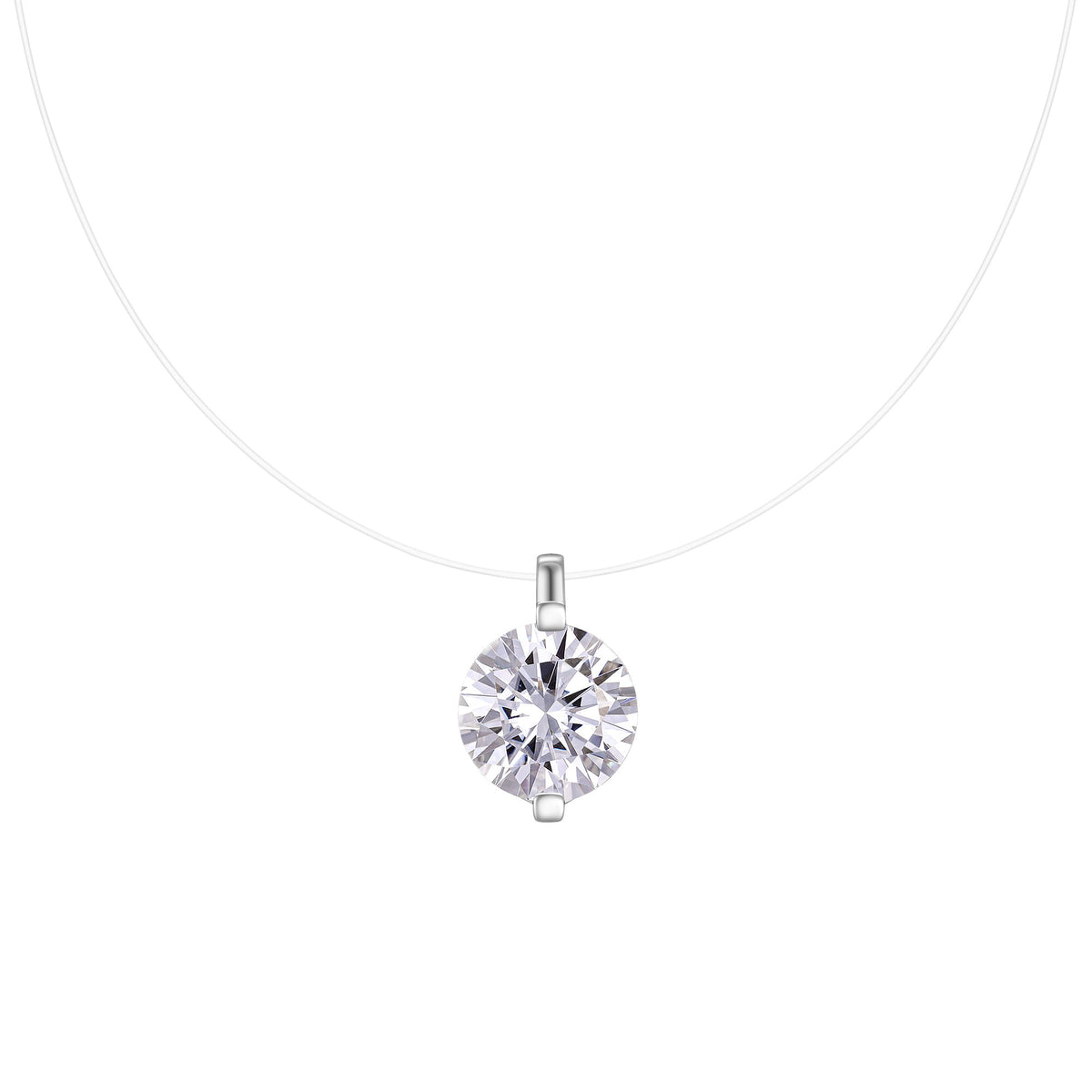 S925 Sterling Silver Invisible Necklace, 1&amp;2&amp;3ct D-VVS1 Moissanite Solitaire Pendant, Platinum Plated 40&amp;46cm Chain, GRA Certified Gift Box