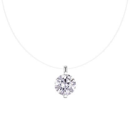 S925 Sterling Silver Invisible Necklace, 1&amp;2&amp;3ct D-VVS1 Moissanite Solitaire Pendant, Platinum Plated 40&amp;46cm Chain, GRA Certified Gift Box