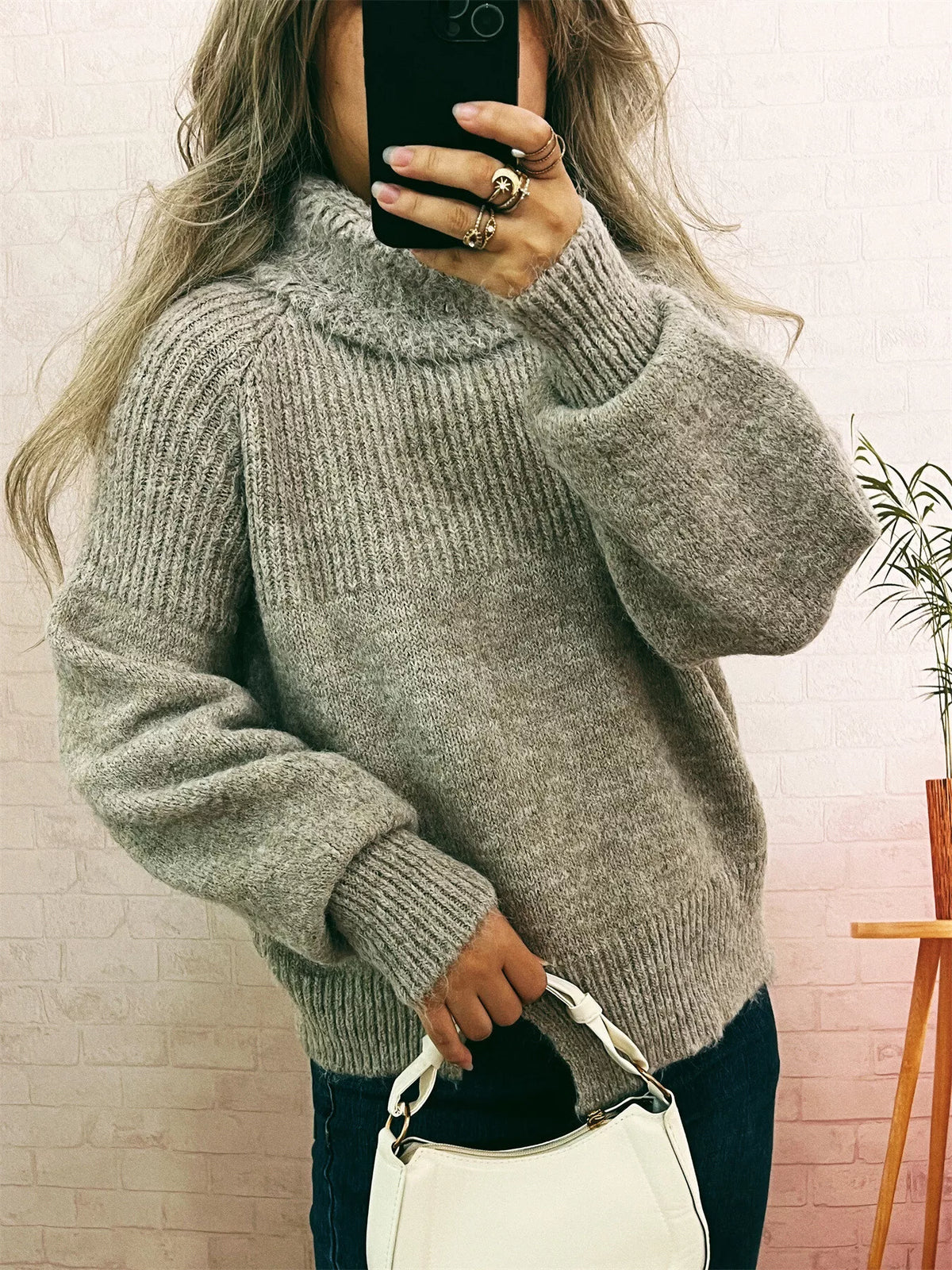 Ribbed Turtleneck Long Sleeve Sweater