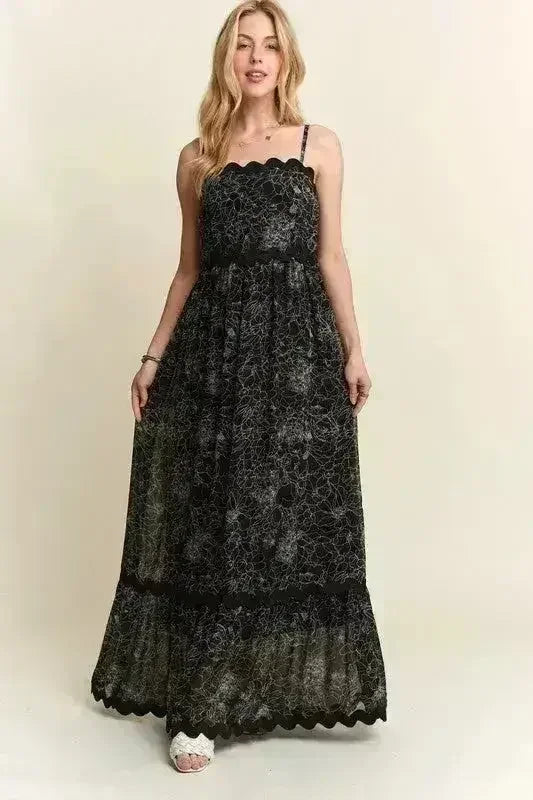 Floral Maxi Cami Dress – Adjustable Straps &amp; Flowy Silhouette