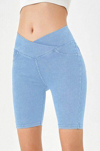 Basic Bae Asymmetrical Waist Denim Shorts With Pockets