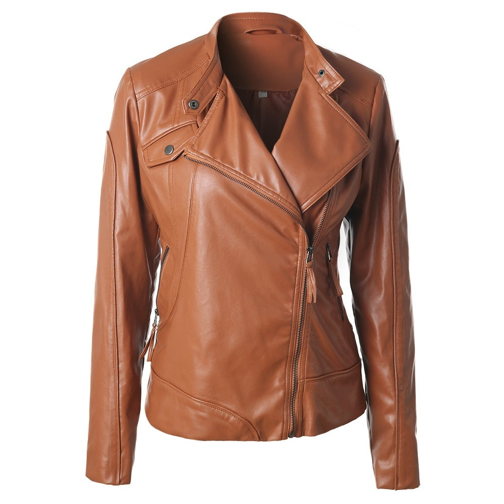 Stand Collar Side Zipper Leather Coat Motorcycle Jacket