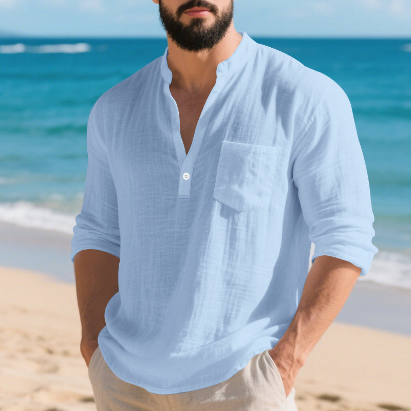 American Style Linen Long-sleeved Men&
