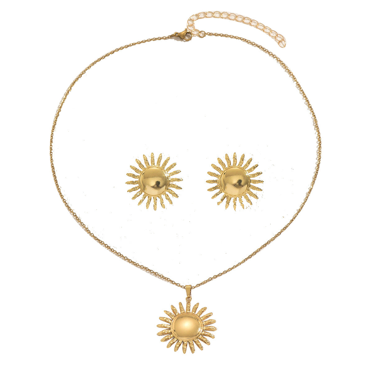 Cross-border European American Women Floral Jewelry Set, Unique Metal Sunflower Design Pendant Necklace And Matching Earrings Daily Accessories For Ladies