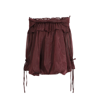 Retro Off-the-Shoulder Strap Bell-Sleeve Solid Color Chiffon Top