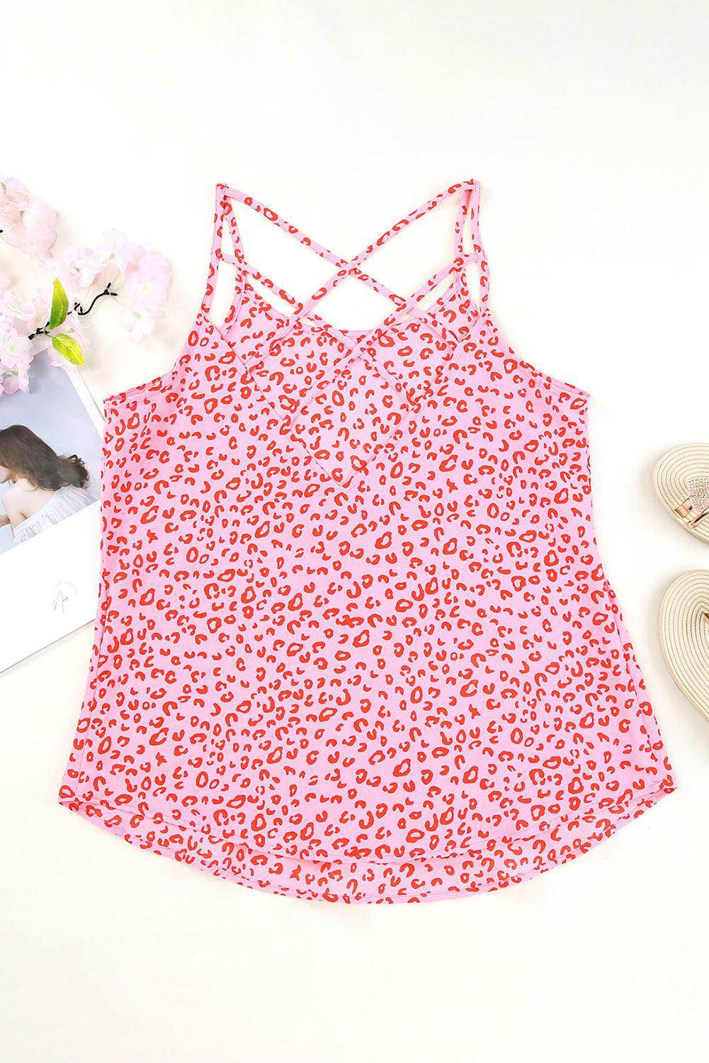 Cutout Leopard Round Neck Tank for Women Casual Style