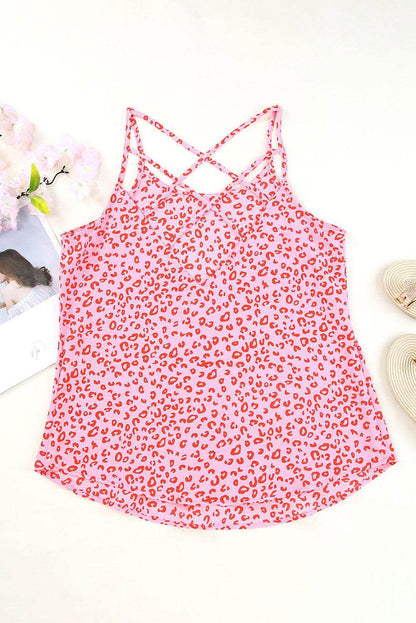 Cutout Leopard Round Neck Tank for Women Casual Style