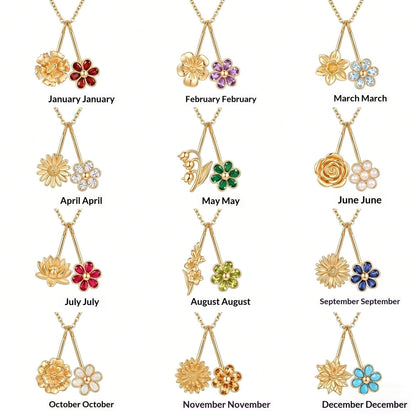 December Flower Pendant Birthstone Necklace