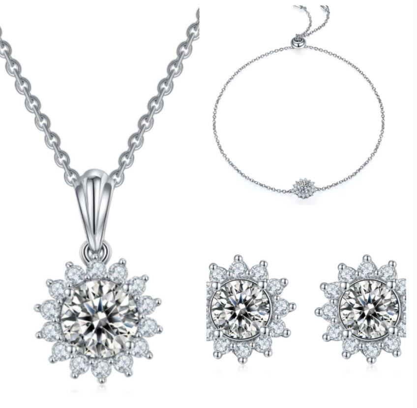 925 Silver Necklace Earring Bracelet Three Piece Set