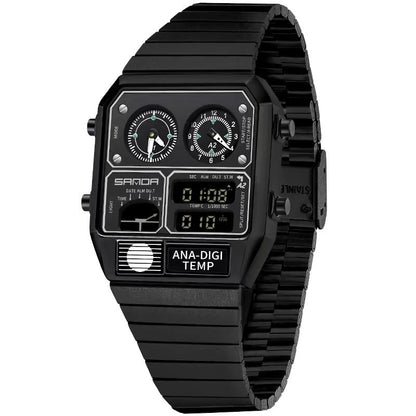 Multifunctional Retro Square Waterproof Mens Watch With Temperature Measurement