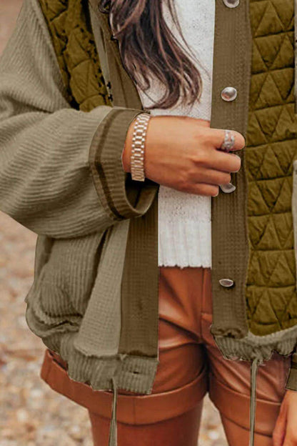 Drawstring Color Block Long Sleeve Jacket for Women Fashion