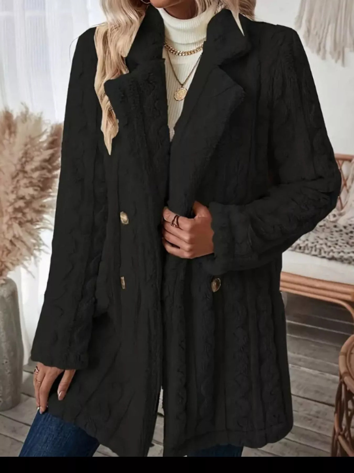 Cozy Faux Shearling Double-Breasted Outerwear