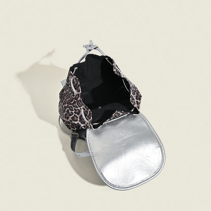 Retro contrasting leopard print backpack, women&
