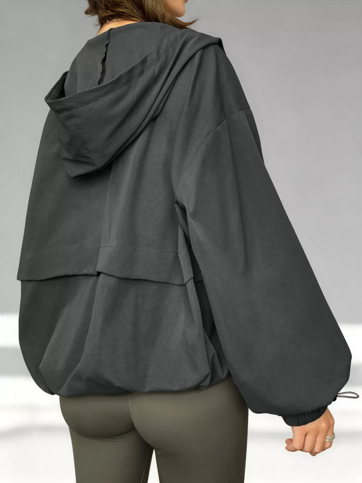 Drawstring Zip Up Hooded Jacket