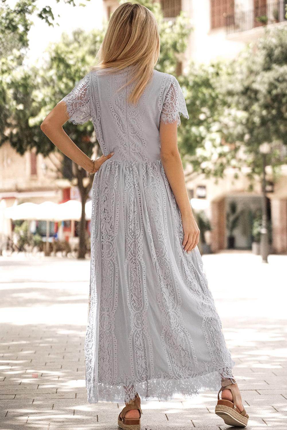 Scalloped Trim Lace Plunge Dress for Elegant Occasions