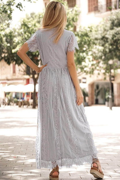Scalloped Trim Lace Plunge Dress for Elegant Occasions