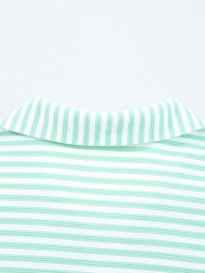 Stripe Quarter Zip Collar Long Sleeve Top