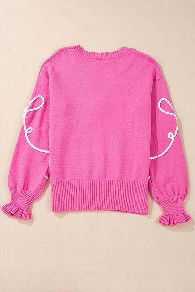 Bow Round Neck Dropped Shoulder Sweater for Women