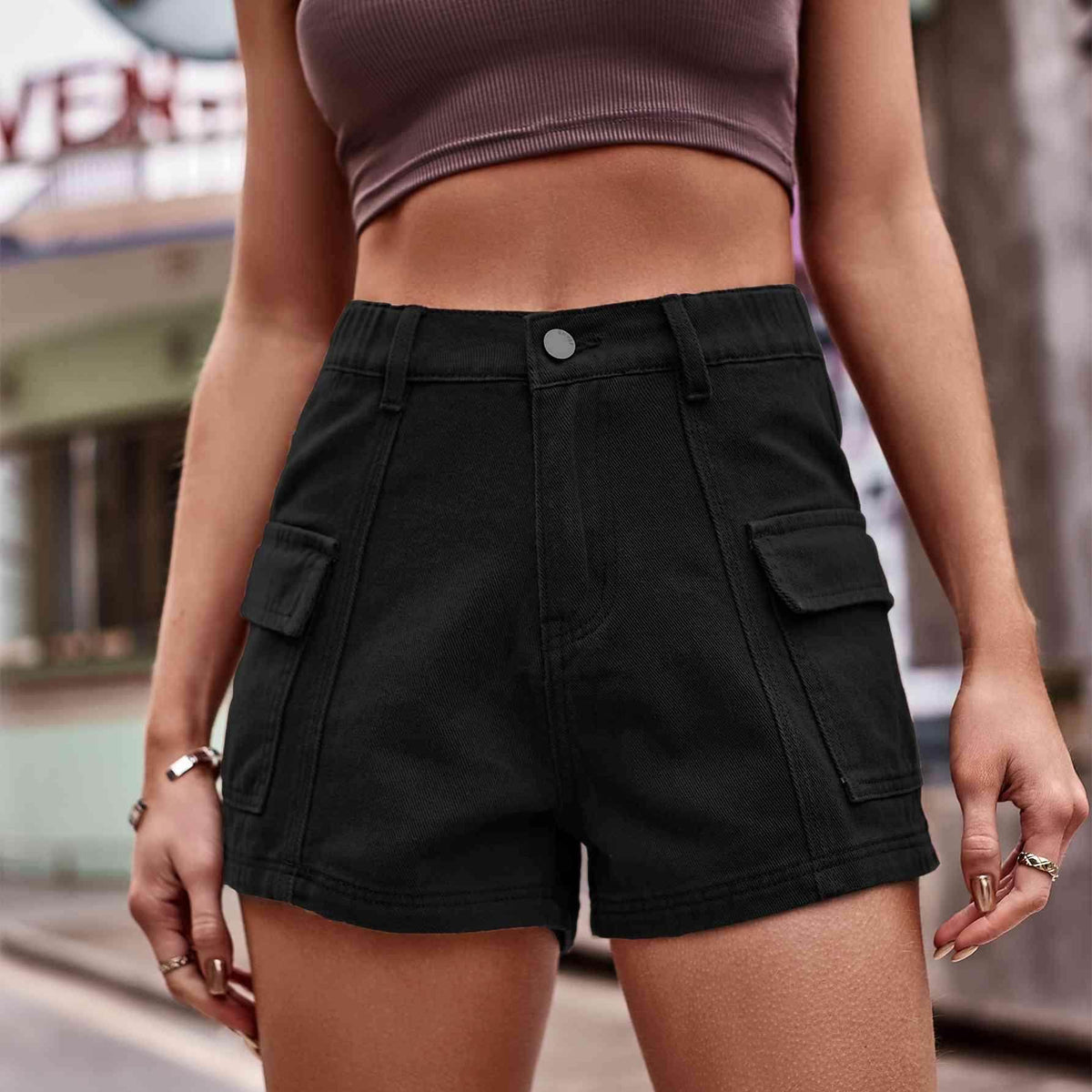 High-Waist Denim Shorts with Pockets for Casual Style