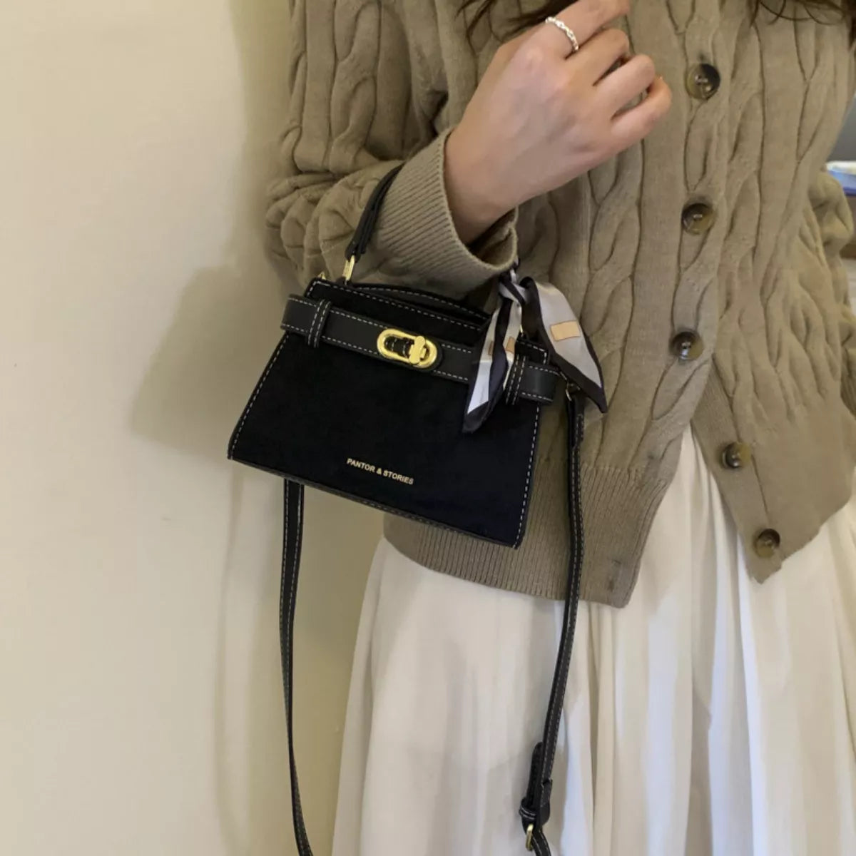Suede Mini Crossbody Bag with Leather Strap