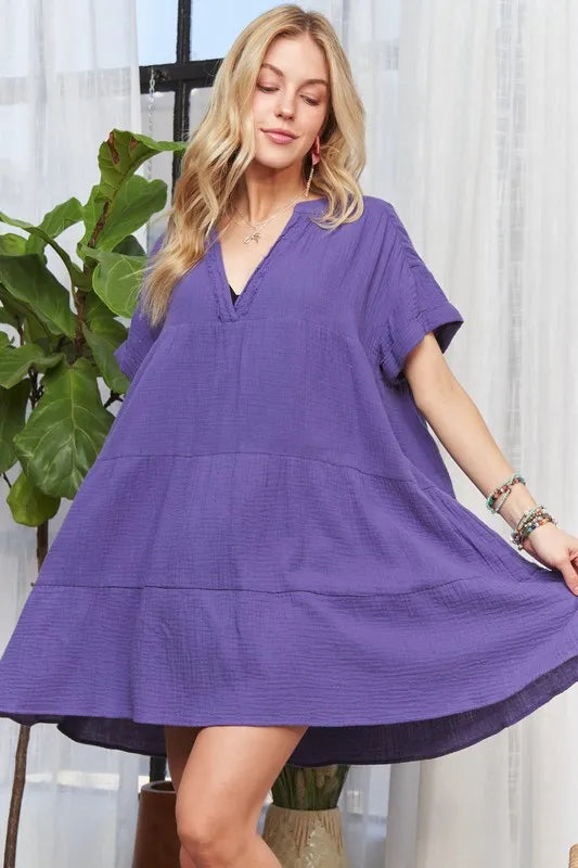 New Summer Tiered Notched Short Sleeve Dress For Women – Versatile, Elegant, Chic, Stylish, Comfortable &amp; Fashionable