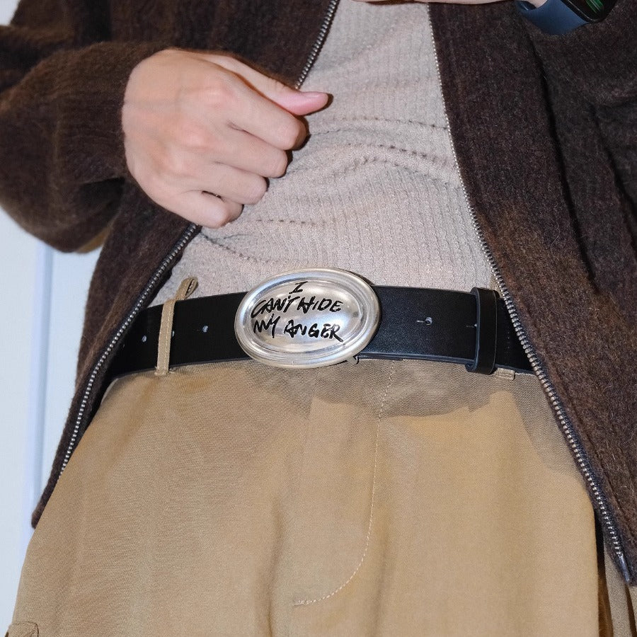 Graffiti-style Distressed Leather Belt