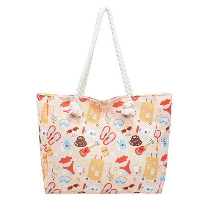 Womens Large-Capacity Striped Beach Tote Bag