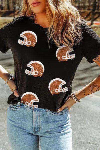 Sequin Round Neck Short Sleeve T-Shirt for Women Fashion