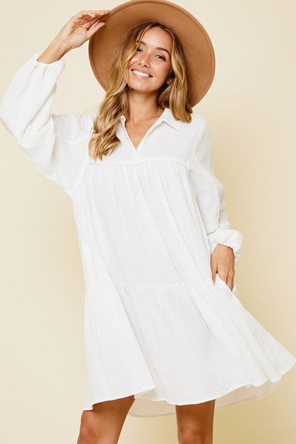 Johnny Collar Balloon Sleeve Mini Dress For Women – Trendy, Fluttering, Fashion-Forward &amp; Chic Statement Dress