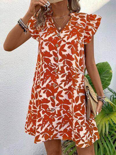 Printed Notched Cap Sleeve Mini Dress for Effortless Style