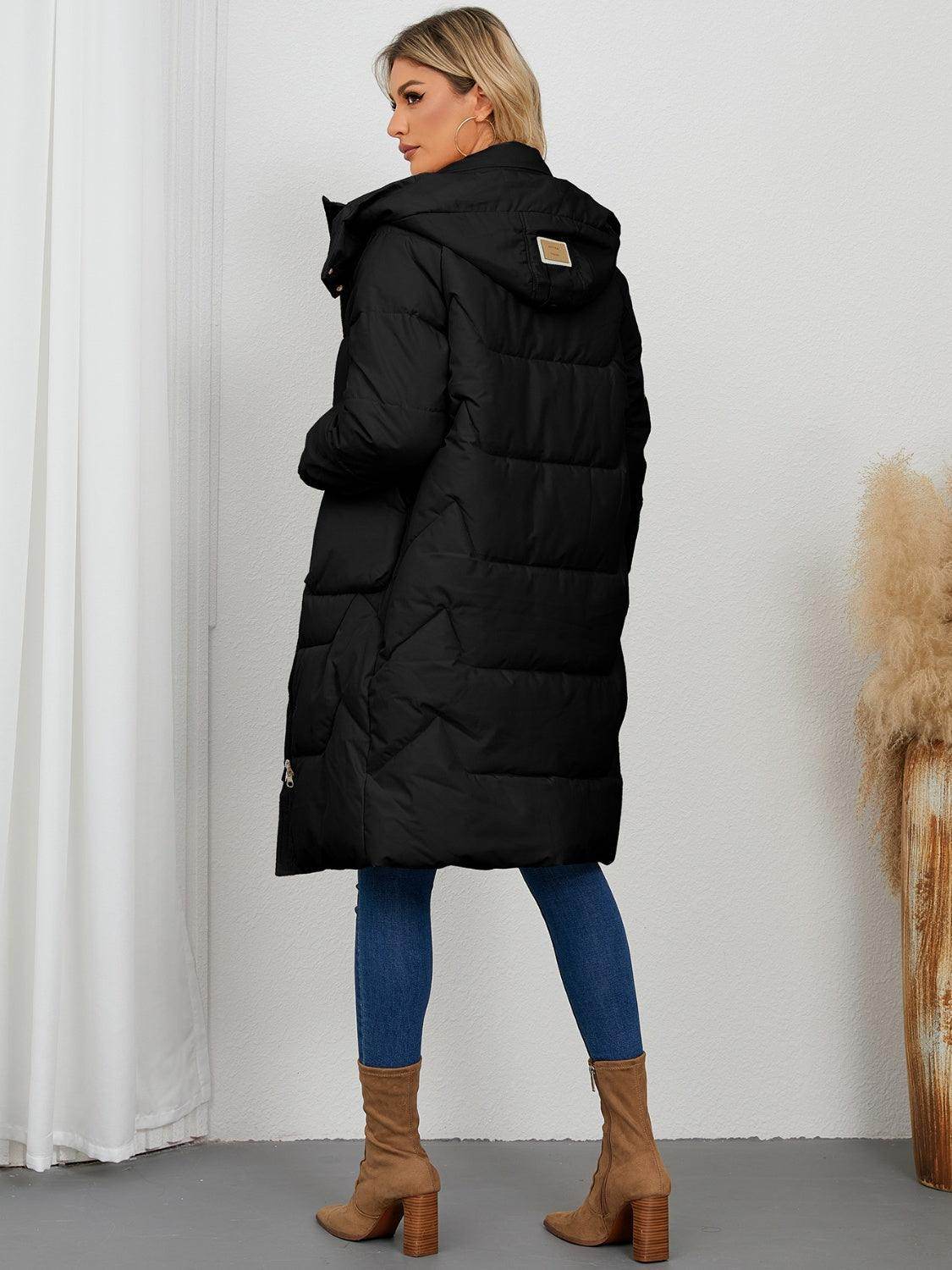 Long Sleeve Longline Hooded Winter Coat for Women