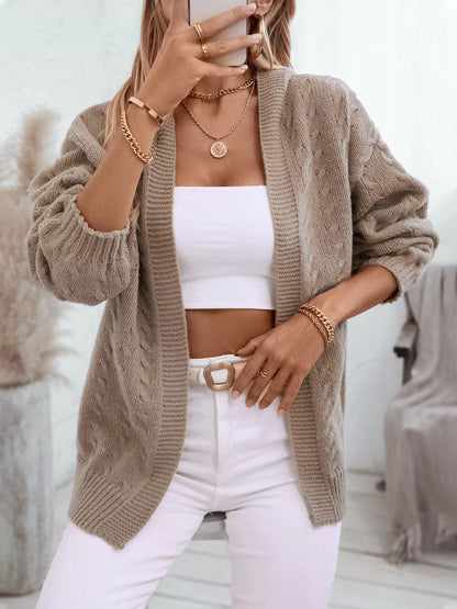 Cable Knit Open Front Hooded Cardigan