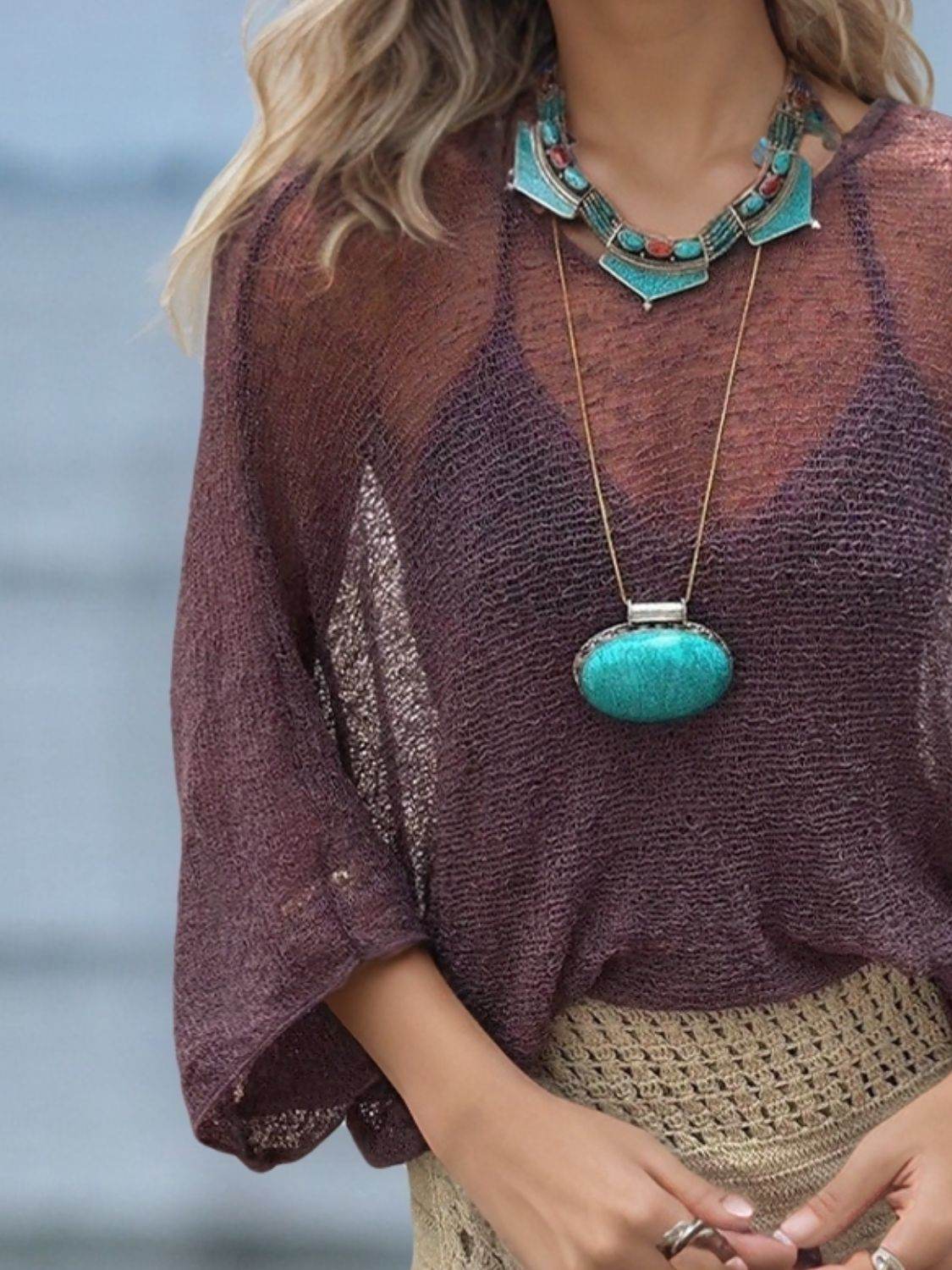 Round Neck Long Sleeve Cover-Up